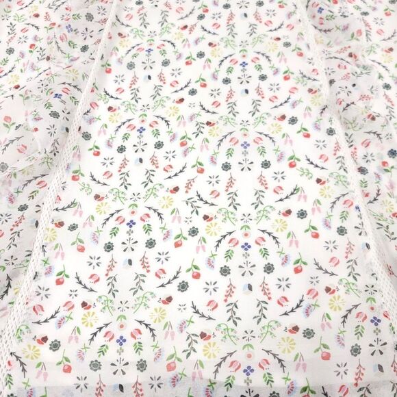 CYNTHIA ROWLEY Cottagecore Sheer Balloon Sleeve Crew Blouse White Floral Medium - Picture 3 of 8